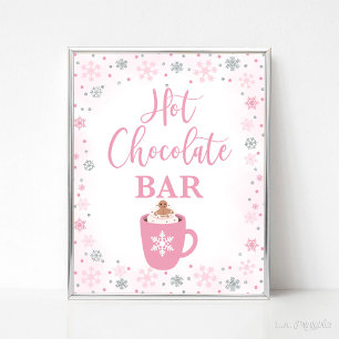 Hot Chocolate Bar Winter Pink Snowflakes Sign
