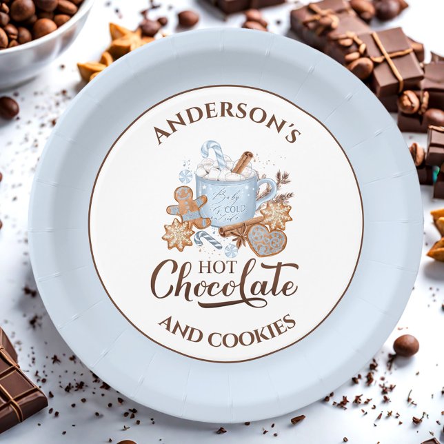 Hot Chocolate Blue Christmas Name Paper Plates (Hot Chocolate Blue Christmas Name Paper Plates)