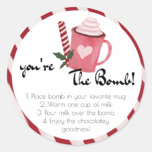 Hot Chocolate Bomb Favour Tags, You're the Bomb Fa Classic Round Sticker
