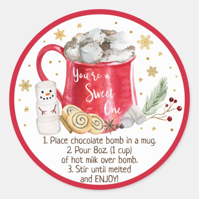 Hot Chocolate Bomb Hot Cocoa Bomb Instruction Classic Round Sticker (Front)