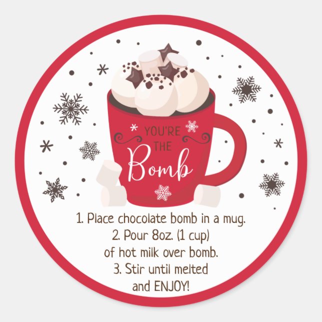 Hot Chocolate Bomb Hot Cocoa Bomb Instruction Classic Round Sticker (Front)