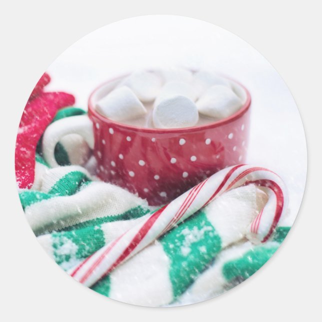 Hot Chocolate & Candy Cane Christmas Classic Round Sticker (Front)