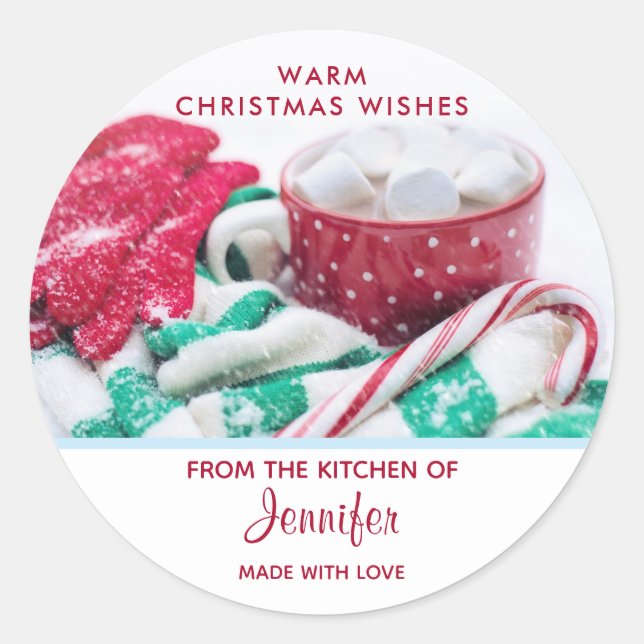 Hot Chocolate & Candy Cane Christmas Kitchen Classic Round Sticker (Front)