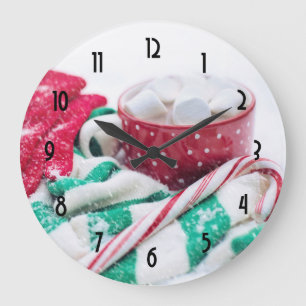 Hot Chocolate & Candy Cane Christmas Large Clock