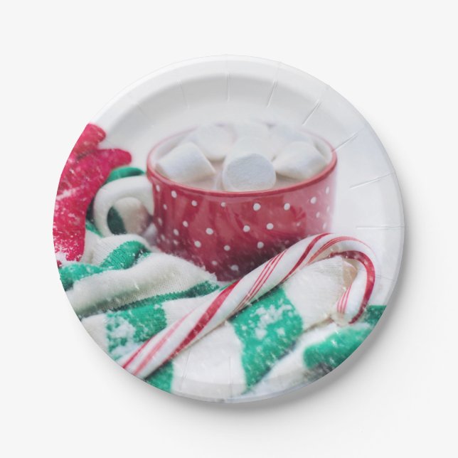 Hot Chocolate & Candy Cane Christmas Paper Plate (Front)