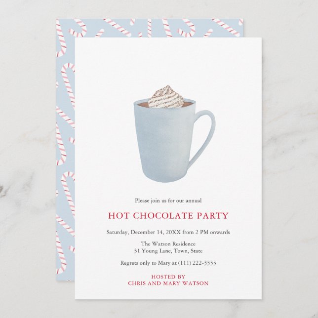 Hot Chocolate Candy Cane Cocoa Christmas Party Invitation (Front/Back)