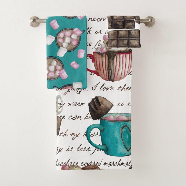 Hot chocolate candy sweets and scroll winter bath towel set (Insitu)