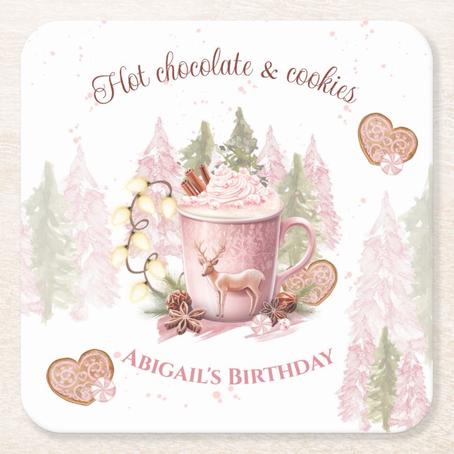 Hot Chocolate Christmas Birthday Paper Coaster  (Front)