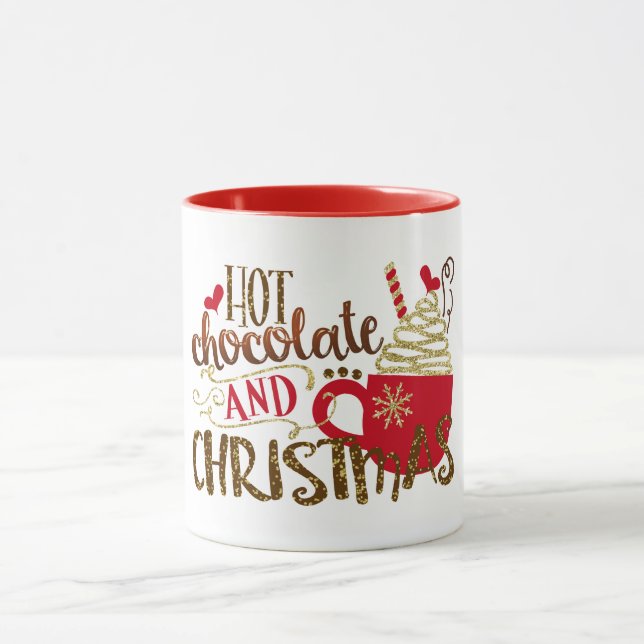 Hot Chocolate & Christmas Holiday Glitter Sparkle Mug (Center)