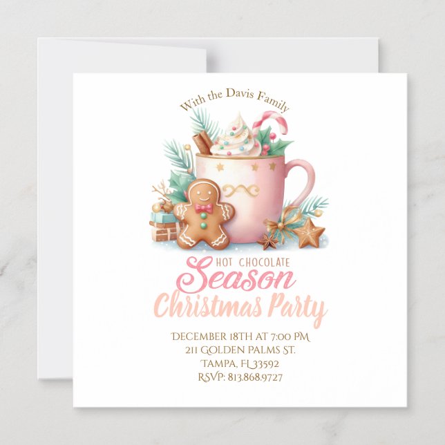Hot Chocolate Christmas Magnet Party Invitation  (Front)