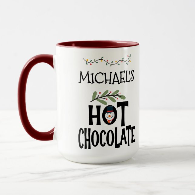 Hot Chocolate Christmas Snowman & Custom Name Mug (Left)