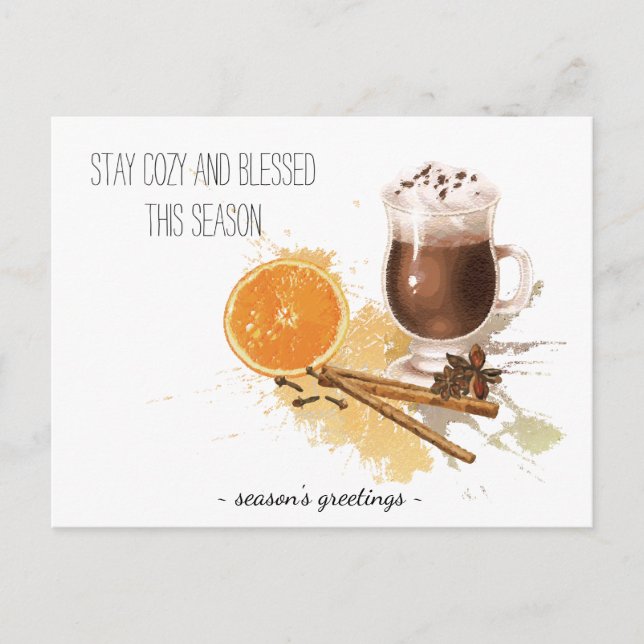 Hot Chocolate Cinnamon Orange Season Greetings Holiday Postcard (Front)