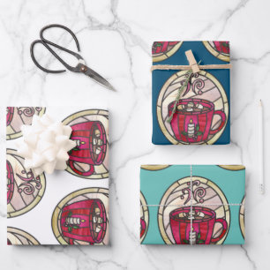 Hot chocolate, cocoa stained glass style  wrapping paper sheet