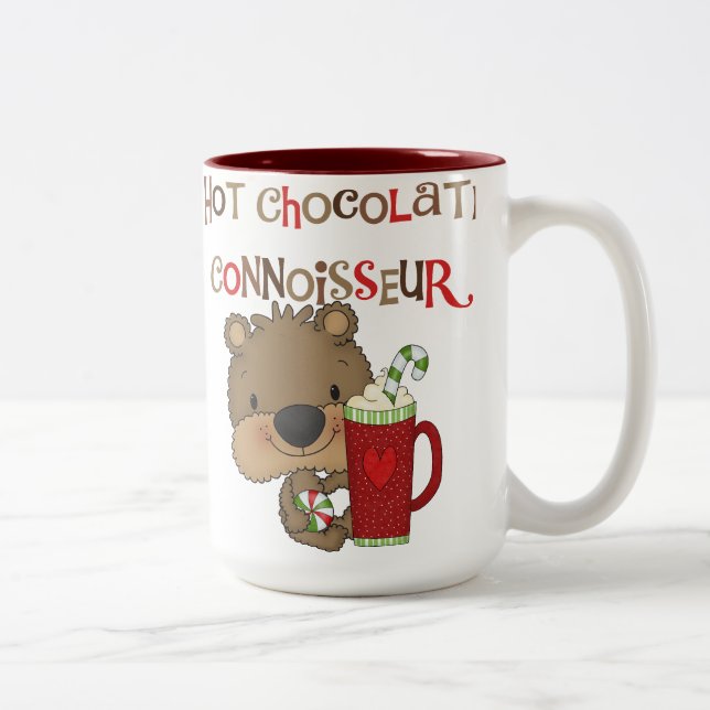 Hot Chocolate Connoisseur Boy Bear Two-Tone Coffee Mug (Right)