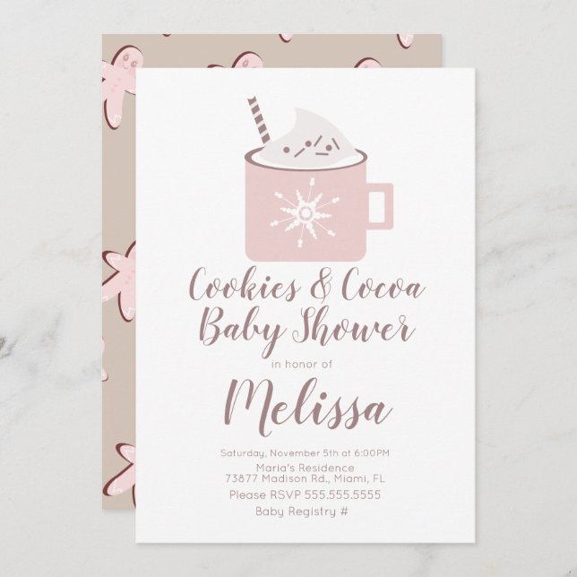 Hot Chocolate Cookies Mug Winter Girl Baby Shower Invitation (Front/Back)