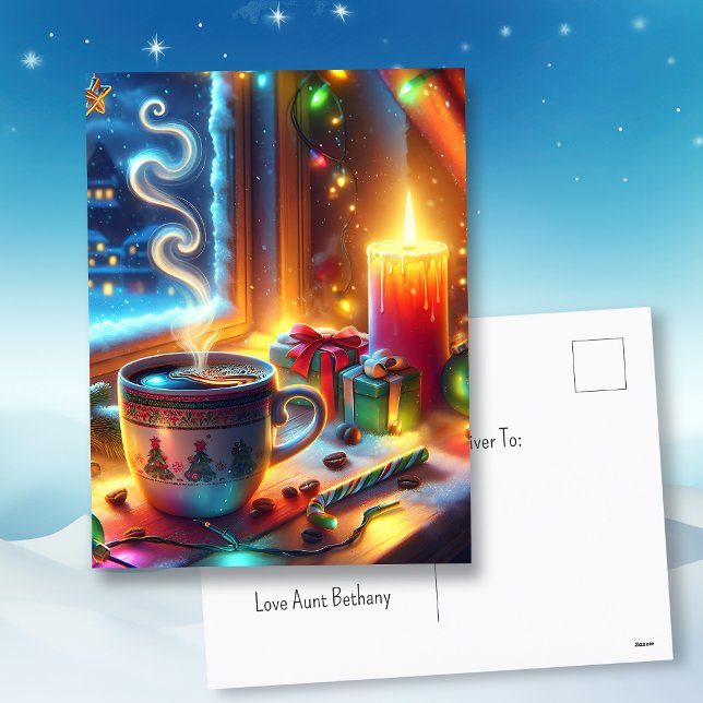 Hot Chocolate in a Christmas Window Personalised  Postcard (Creator Uploaded)