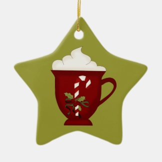 Hot Chocolate Lover Red with Green Ceramic Ornament