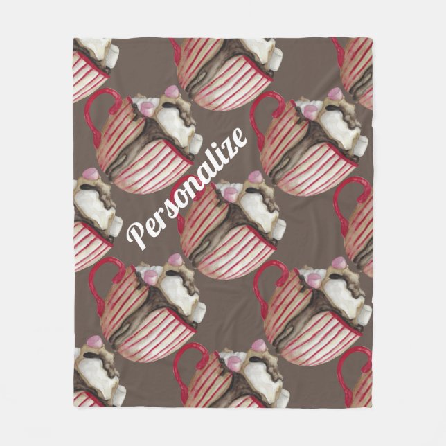 Hot chocolate marshmallow cocoa sundae red brown fleece blanket (Front)