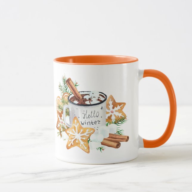 Hot Chocolate Marshmallows Orange Wreath Mug (Right)