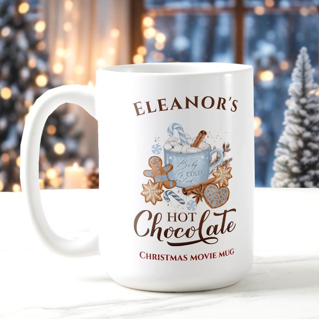 Hot Chocolate Modern Large Blue Name Christmas Mug (Hot Chocolate Modern Large Blue Name Christmas Mug)