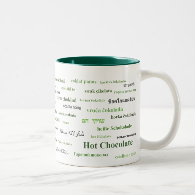 Hot Chocolate Mug in different languages (green) (Right)