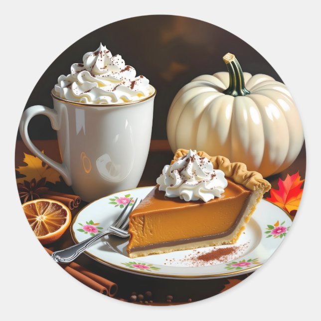 Hot Chocolate, Pumpkin Pie and Spice Autumn Classic Round Sticker (Front)