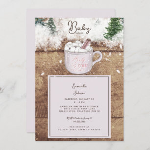 Hot Chocolate Rustic Baby It's Cold Shower Pink Invitation
