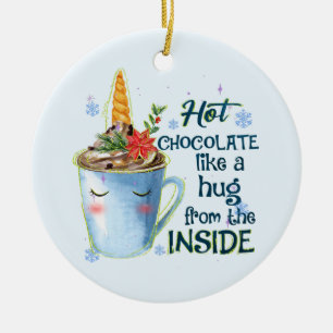 Hot Chocolate Unicorn   Cosy Unicorn Winter Ceramic Ornament