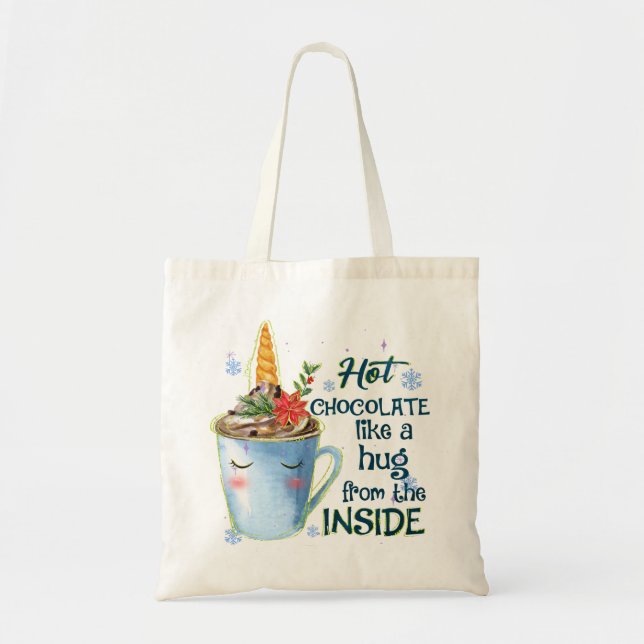 Hot Chocolate Unicorn | Cosy Unicorn Winter Tote Bag (Front)