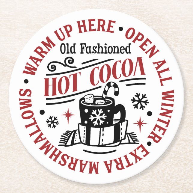 Hot Chocolate Warm Up Here Party Station Round Paper Coaster (Front)
