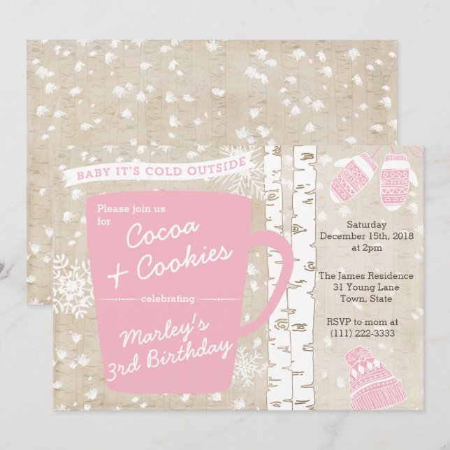 Hot Chocolate Winter Birthday Party for Girl Invitation (Front/Back)