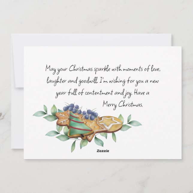 Hot Chocolate with Cookies and Greenery Flat Photo Holiday Card (Back)