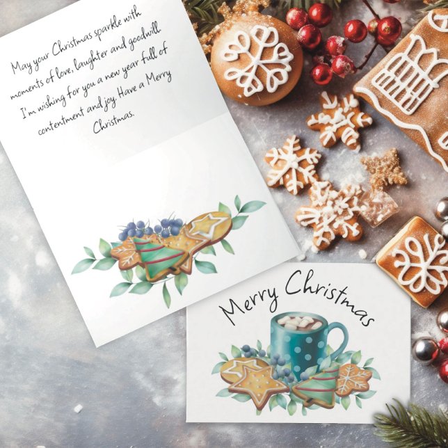 Hot Chocolate with Cookies and Winter Greenery  Holiday Card (Creator Uploaded)