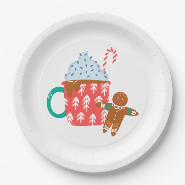 Hot Chocolate with Gingerbread Man Paper Plate (Front)