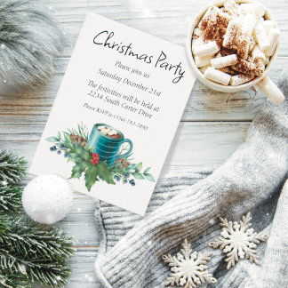 Hot Chocolate with Holly and Winter Greenery Invitation