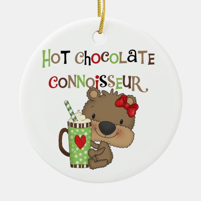 Hot ChocolateConoisseur Girl Bear Ceramic Tree Decoration (Front)