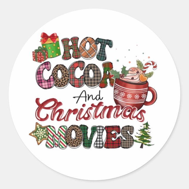 Hot Cocoa and Christmas Movies Classic Round Sticker (Front)