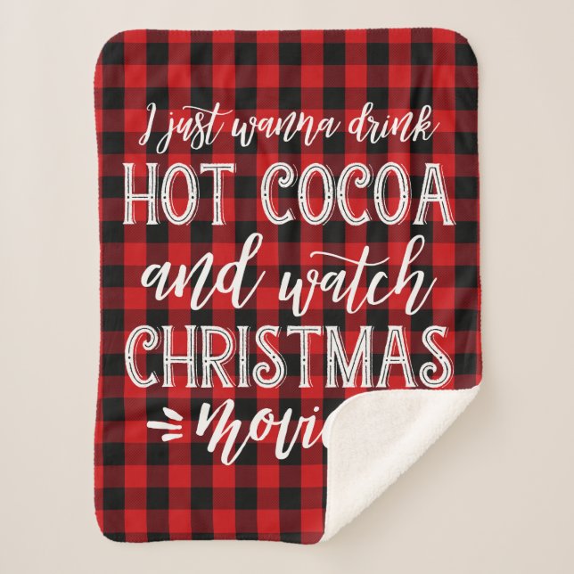 Hot Cocoa and Christmas Movies | Red Plaid Sherpa Blanket (Front)