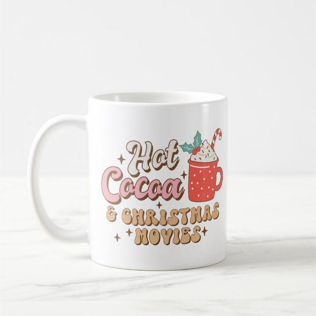 Hot Cocoa And Christmas Movies Retro Coffee Mug (Left)