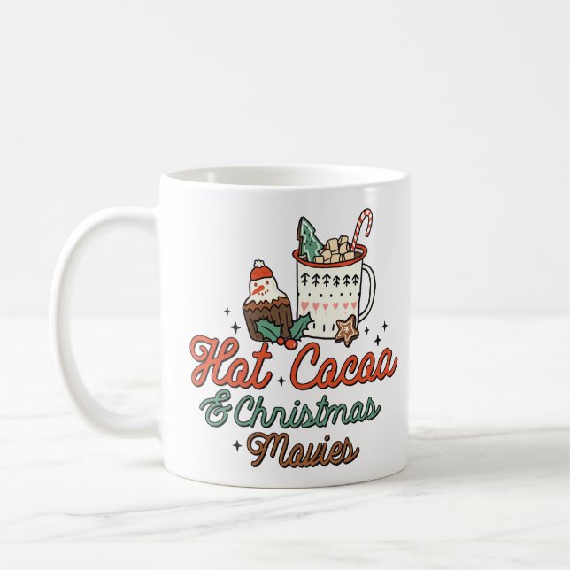 Hot Cocoa And Christmas Movies Retro Coffee Mug (Left)