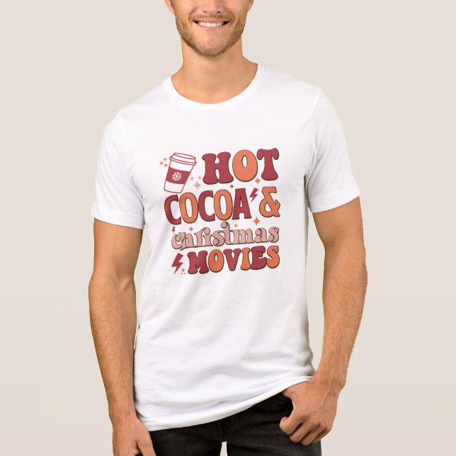 Hot Cocoa and Christmas Movies Retro Groovy Tri-Blend Shirt (Front)