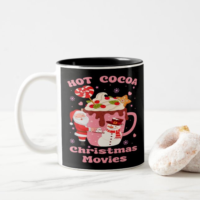 Hot Cocoa And Christmas Movies  Two-Tone Coffee Mug (With Donut)