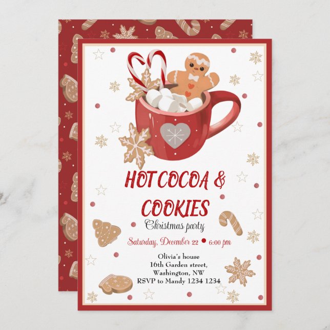 Hot Cocoa and Cookie Christmas Party Invitation (Front/Back)