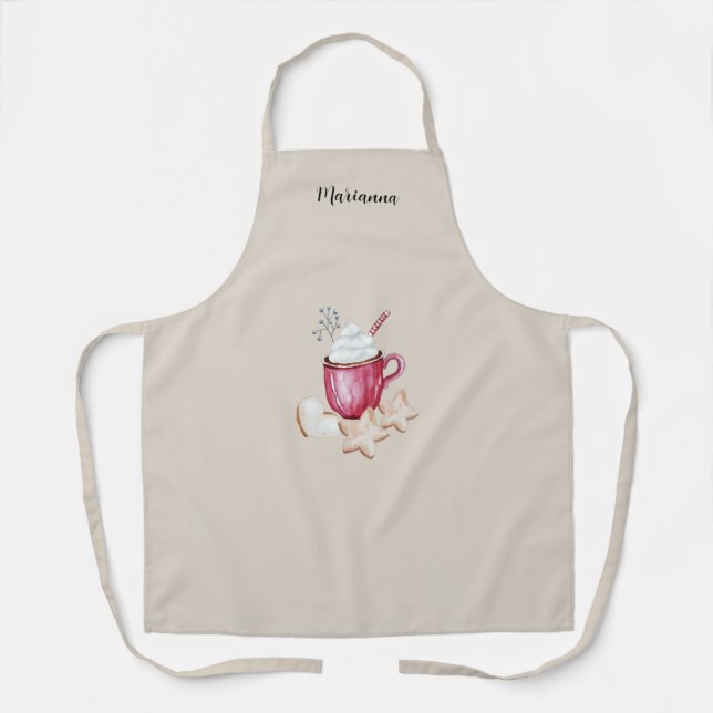 Hot Cocoa and Cookies Illustration Apron (Front)
