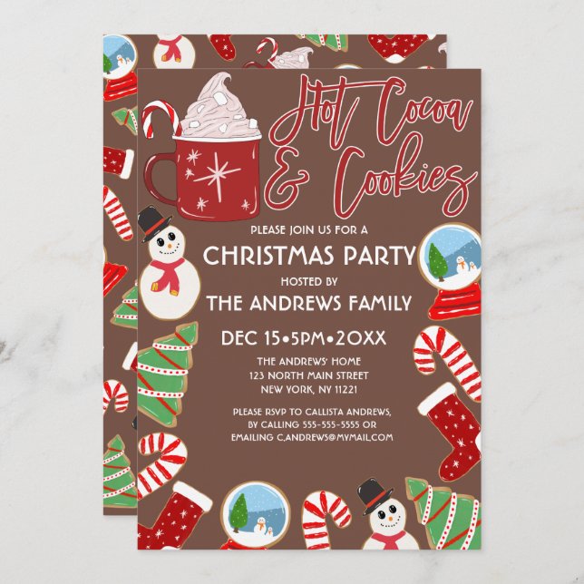 Hot Cocoa and Cookies Illustrations Christmas Invitation (Front/Back)