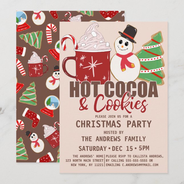Hot Cocoa and Cookies Quote Cute Christmas Invitation (Front/Back)