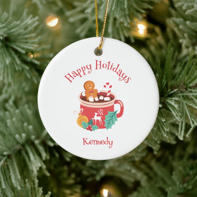 Hot Cocoa and Gingerbread Ceramic Ornament (Tree)