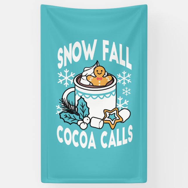 Hot Cocoa and Winter Charm - Snow Fall Cocoa Calls Banner (Vertical)