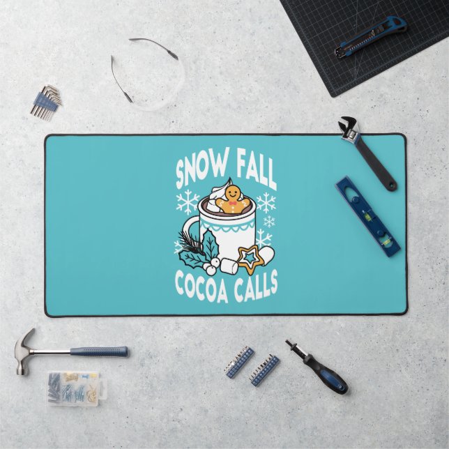 Hot Cocoa and Winter Charm - Snow Fall Cocoa Calls Desk Mat (Workstation)