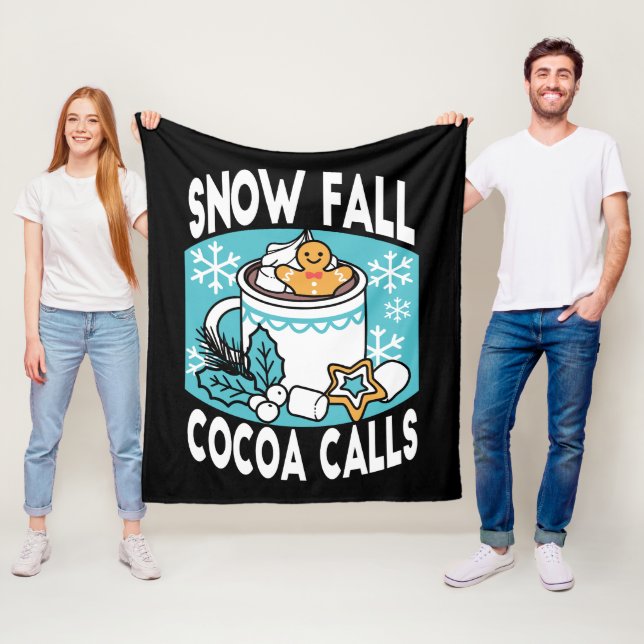 Hot Cocoa and Winter Charm - Snow Fall Cocoa Calls Fleece Blanket (In Situ)